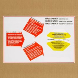 Shockwatch Stoßindikator zeigt Stöße beim Transport an Shockwatch Stoßindikator zeigt Stöße beim Transport an